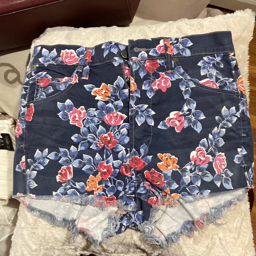 Citizens of Humanity Floral Blue Fringe Shorts